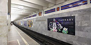 Станция "Новогиреево". Станционный зал. Постеры на путевых стенах размером 4,0 х 2,0 м